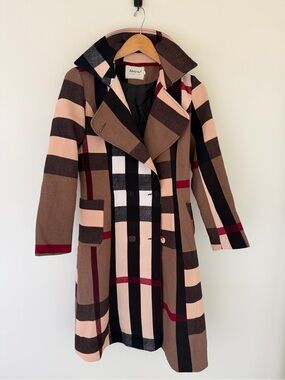 Ailoiyoh Plaid Trench Coat in Brown, Black & Pink